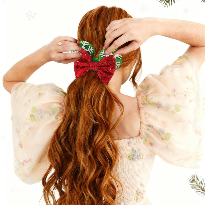 CellElection 2 Pack Mouse Ears Christmas Scrunchies Sequin Mouse Bows Velvet Hair Scrunchies Hair Ties Elastic Rubber Bands Ponytail Holders for Kids Women Girls Christmas - Image 4